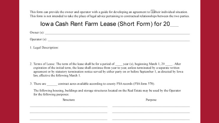 Cash Rent Farm Lease Short Form